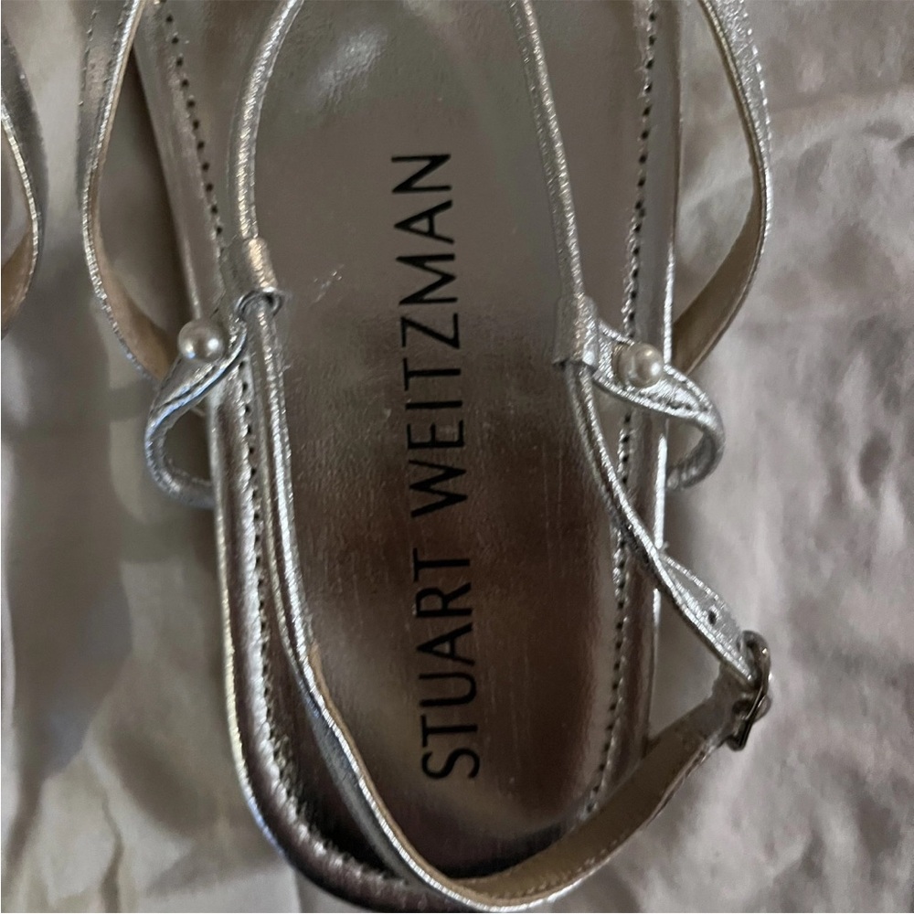 Stuart Weitzman Silver Strappy Square-Toe Sandals… - image 4
